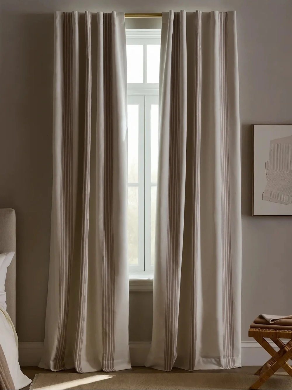 NWT QUINCE Set 2 48x96 Coastal Stripe Linen Cotton True Blackout Curtains 8657